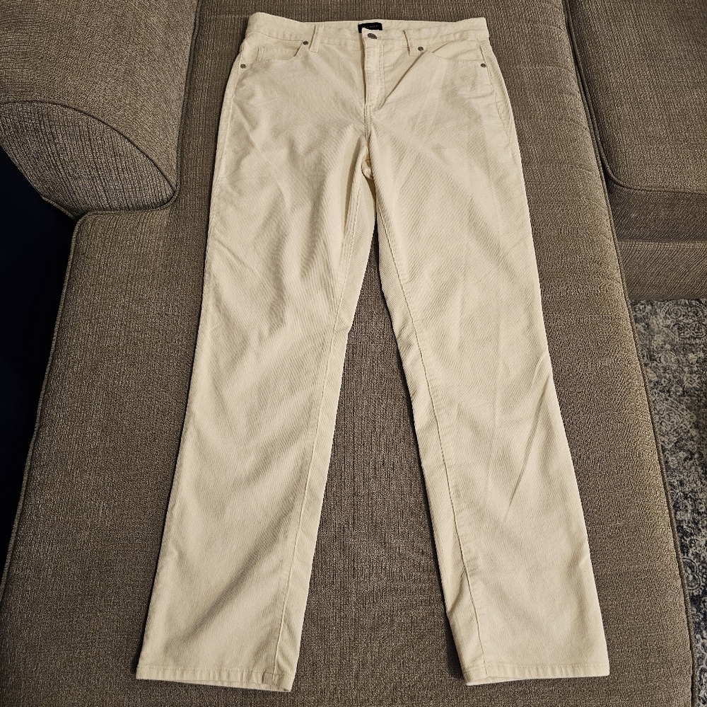 Talbots Cream Corduroy Straight Leg Casual Neutral Pants Size 10 Petite